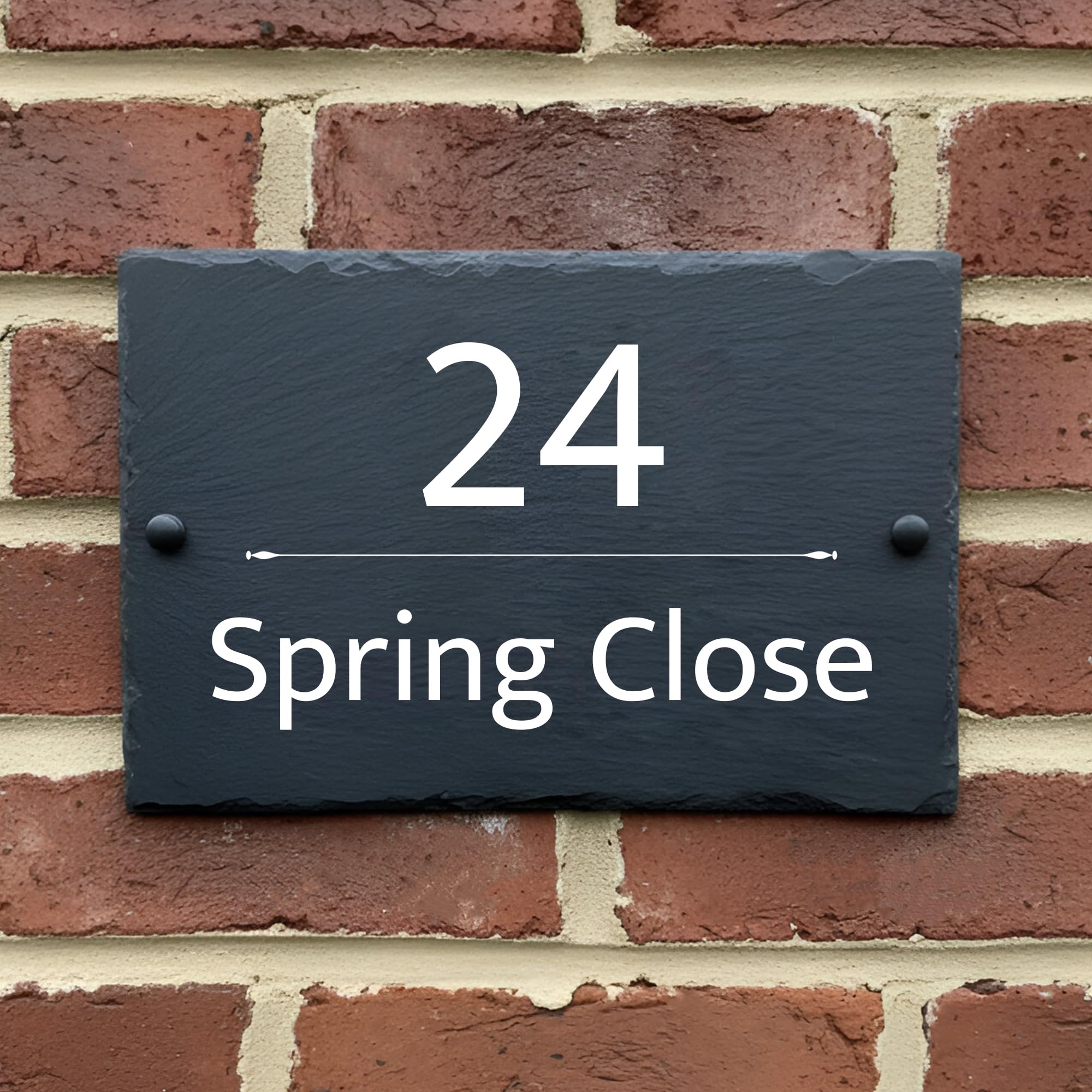 Rustic Slate House Sign - Custom House number plaques with Natural Farmhouse Design- Includes Screws & Fixings - Ideal for Home, Office (Design 1, Small)