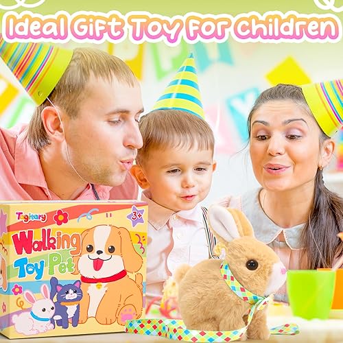 Miniatura 7 de Tagitary Juguetes de peluche electrónico de conejo, juguete electrónico con sonidos, orejas que se mueven, saltar, contracciones de boca y nariz,