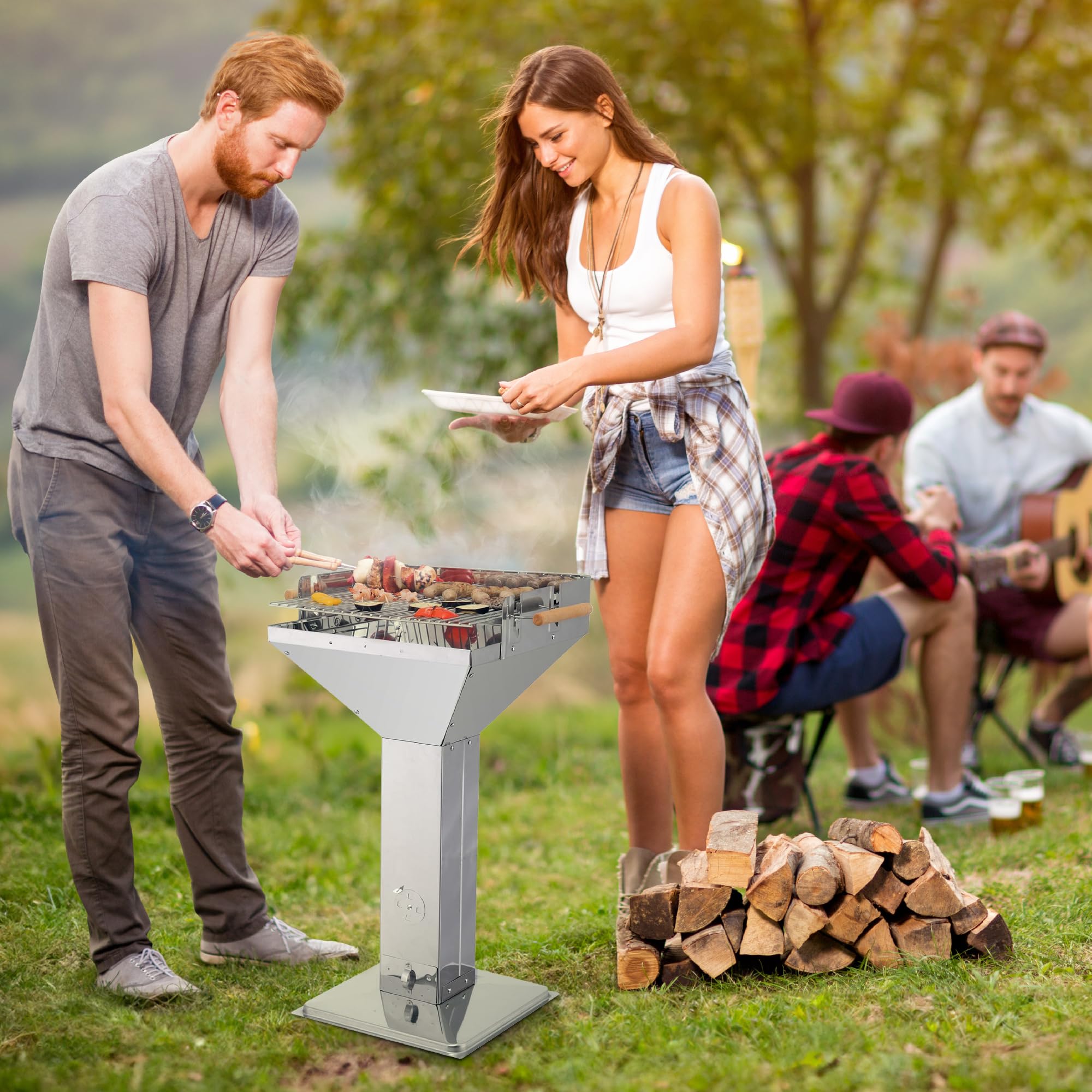 tepro Grill na węgiel drzewny Vista (grill kolumnowy), stal nierdzewna, system wentylacji, wygodna wysokość robocza (ok. 86-90 cm), wymiary ok. 63 x 48 x 91 cm