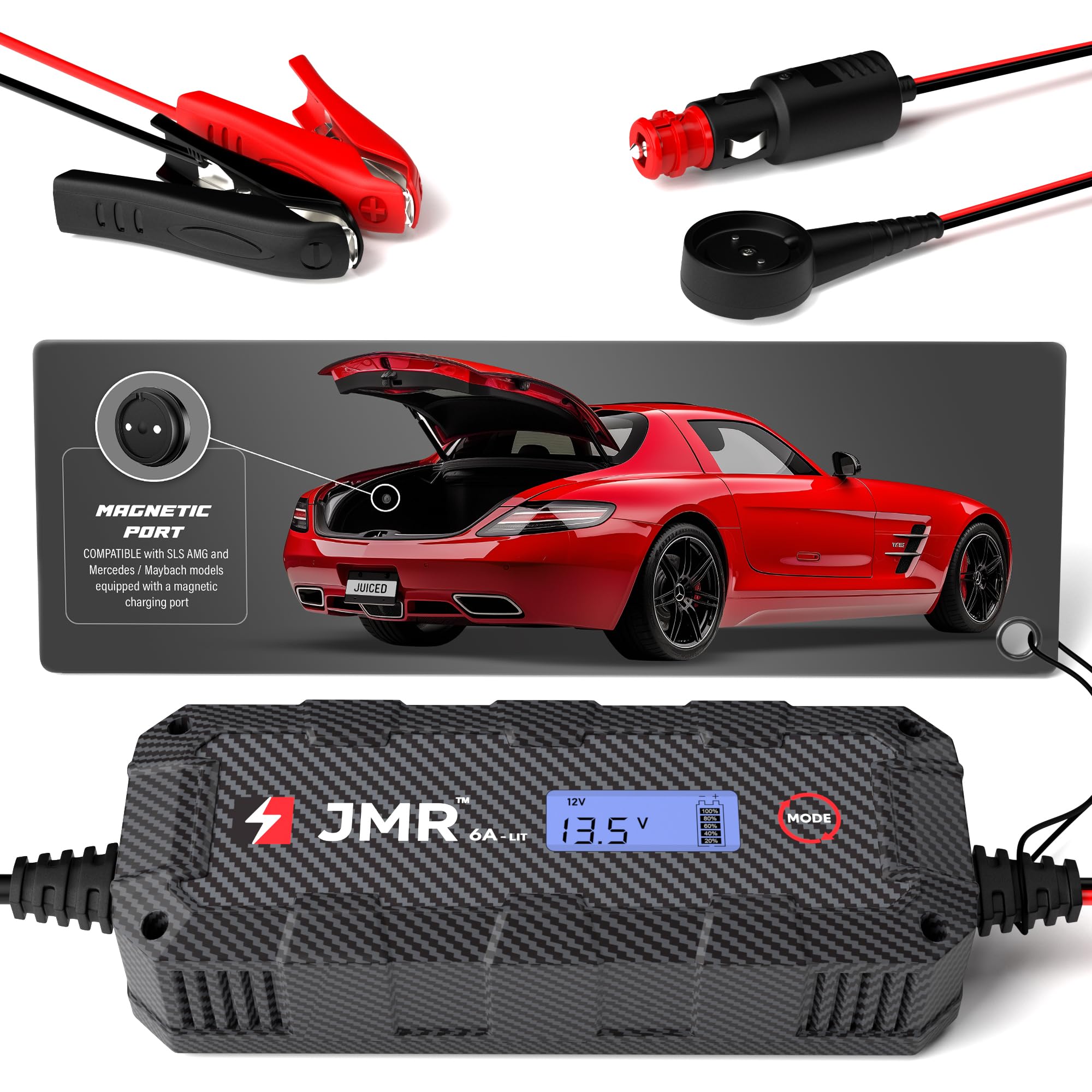 JMR Battery Charger for Mercedes-Benz SLS AMG Trickle Charger Conditioner Maintainer (Magnetic Port, Add Lithium Mode)