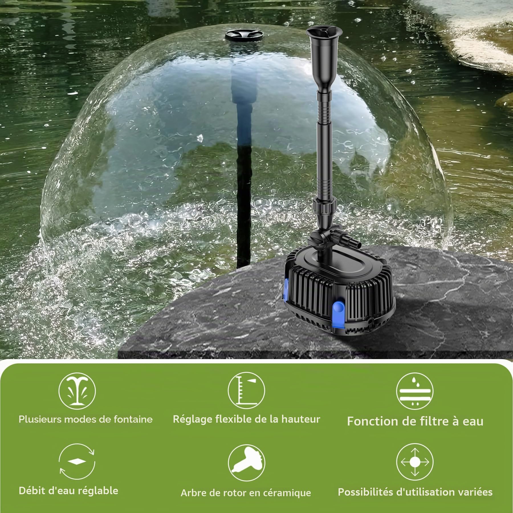 Forever Speed Pompe de fontaine extérieure 2500 l/h Bassin pour jardin, étang, fontaine 45 W