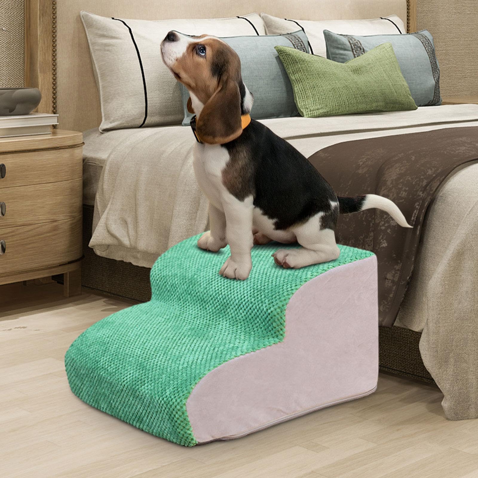 Fenteer Escalera para Perros Pequeños de 2 Niveles, Rampa Plegable, Verde
