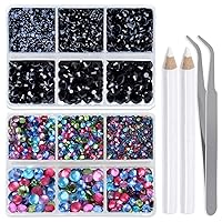Vista 40 de LPBeads 6400 unidades de diamantes termoadhesivos de 12 colores con parte trasera plana, 5 tamaños mixtos, gemas de cristal redondas con pinzas
