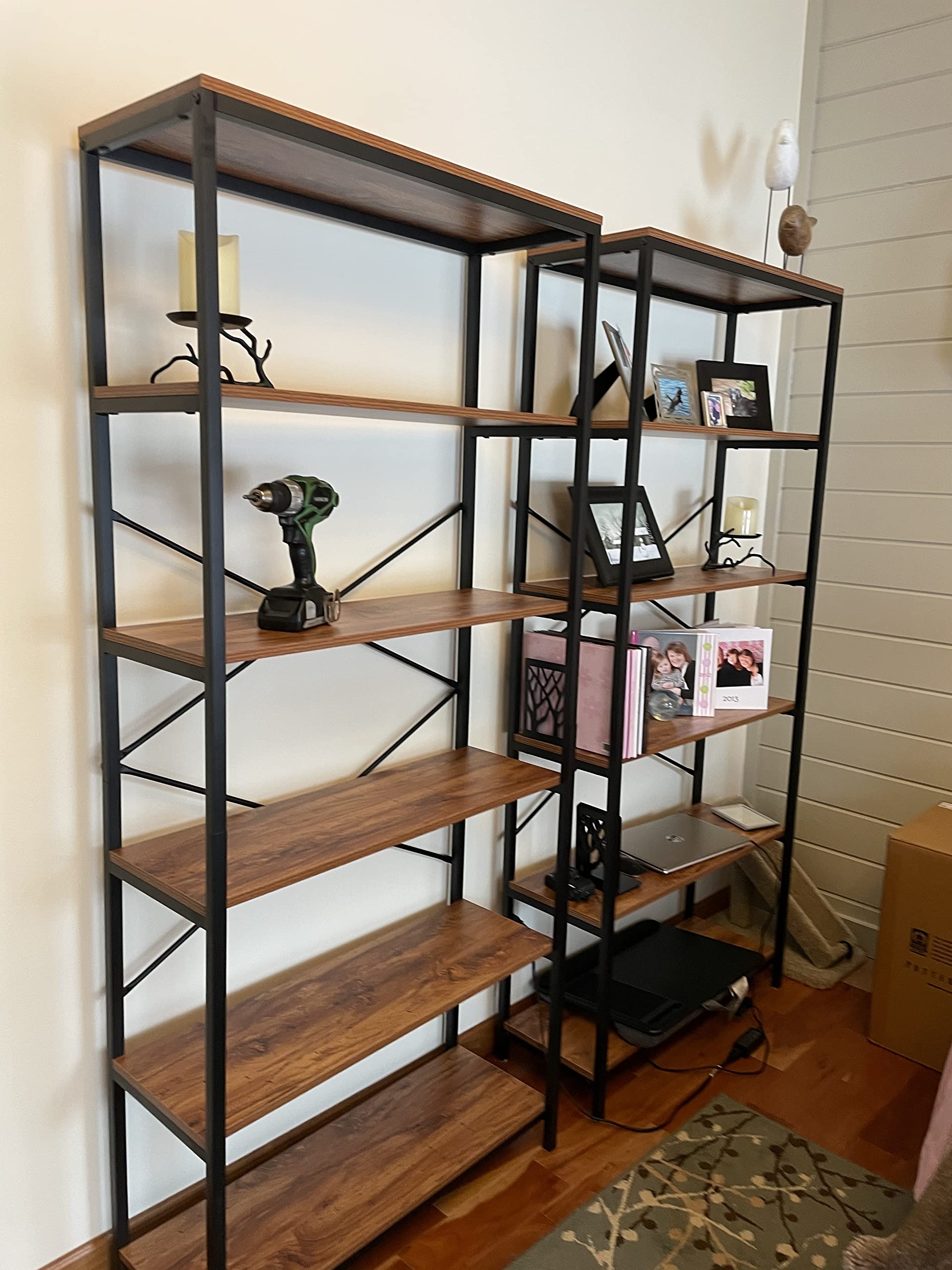 Buy 6 Tier Industrial Bookshelf, 71" Tall Bookshelf, Floor Standing