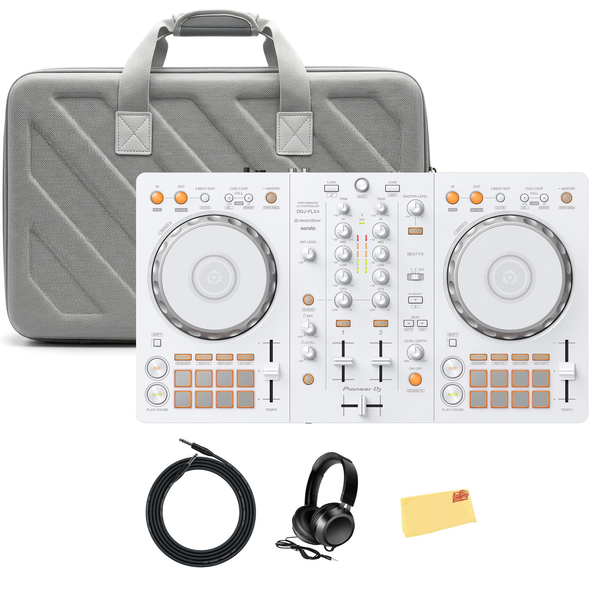 Pioneer DJ DDJ-FLX4 2-Channel DJ Controller - White Bundle with Carrying Case, Headphones…