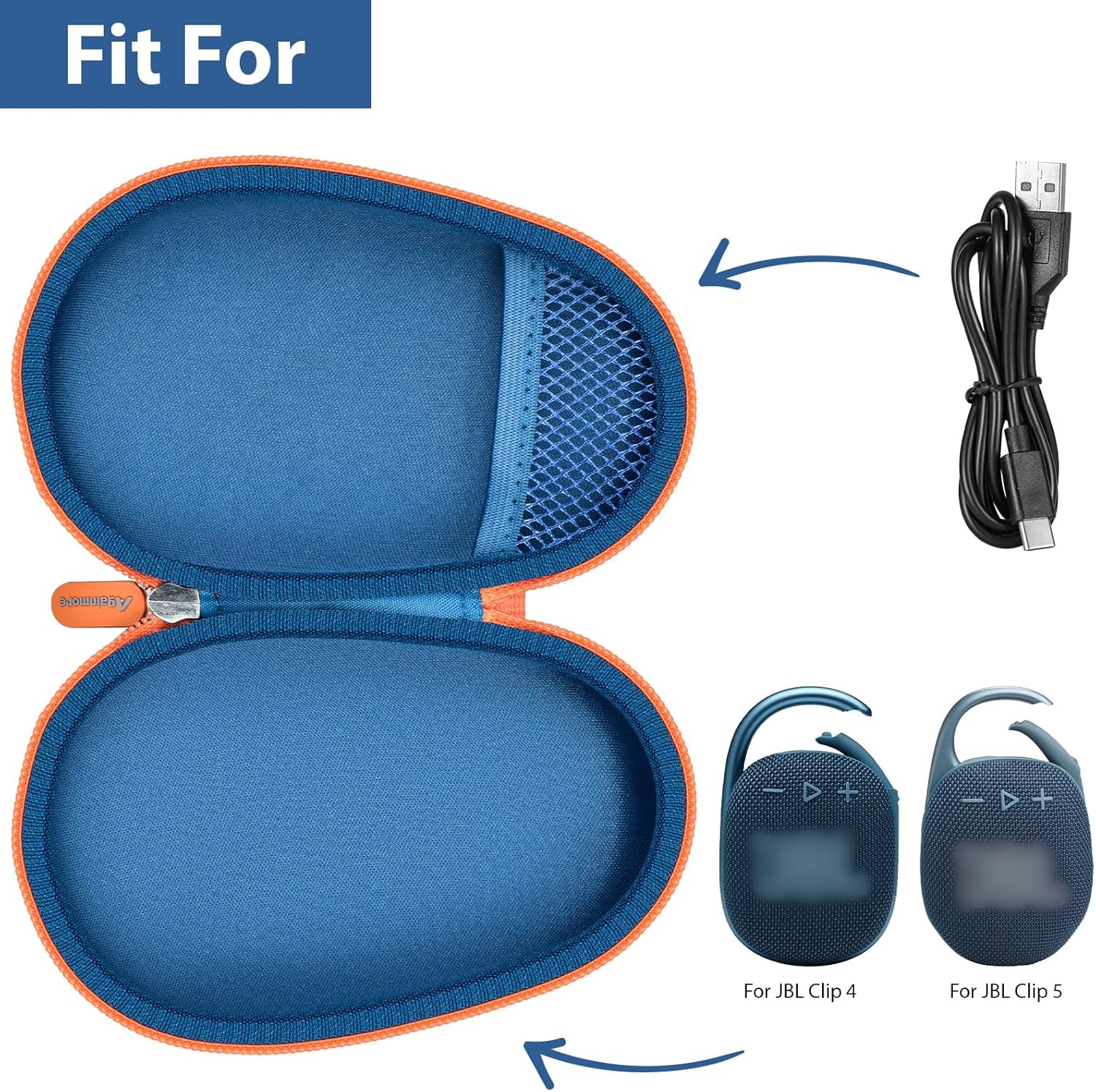 Protective Case Cover Bag for JBL Clip 5/4 Bluetooth Speaker, Portable Speakers Carrying Storage Organizer with Carabiner for Charger & Cable (Blue) - Image 2