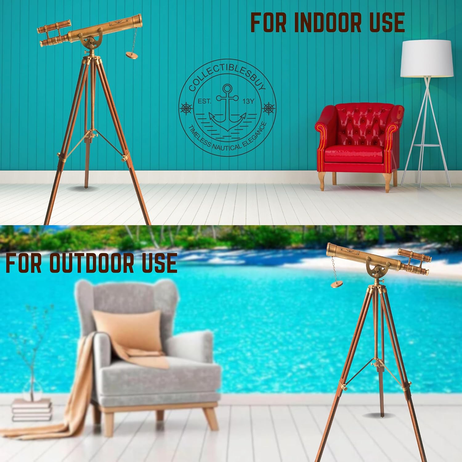 Victorian Marine Antique Floor Standing Brass Telescope Navy Adjustable Vintage Home Decor