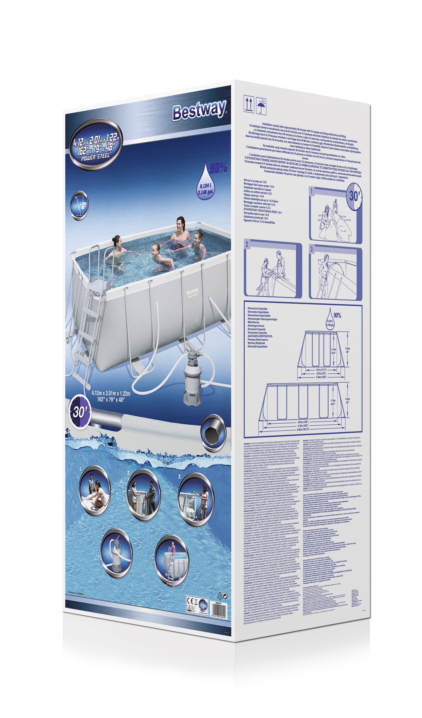 Bestway Power Steel 56457 Piscina con bordi Piscina rettangolare 8124L Blu, Grigio piscina fuori terra
