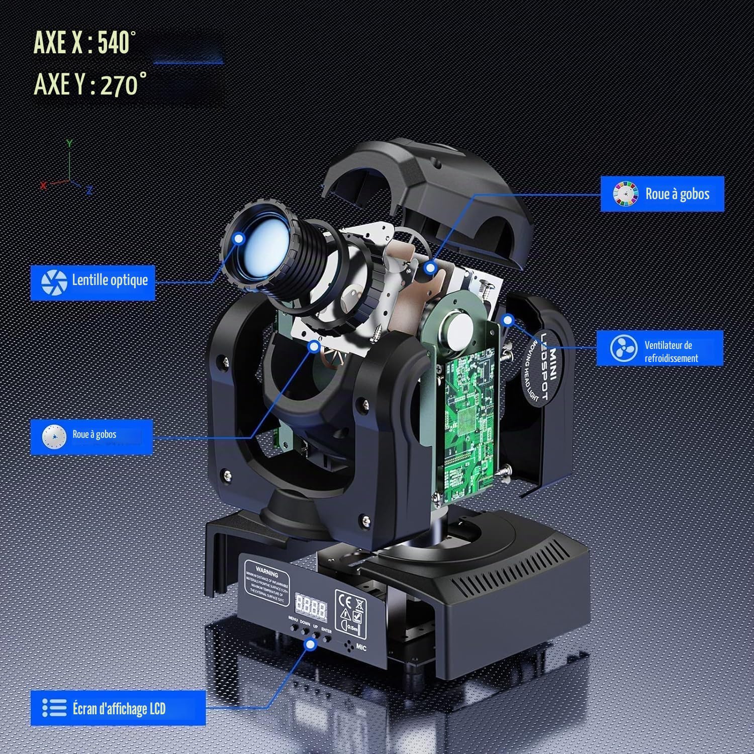 UKing Lyre Led 50W Tête Mobile DMX 512 Éclairage à Disco 8 Gobo 8 Couleurs Sono DJ Lumière 9/11 Canaux pour Fête Bar Noël Théâtre Mariage