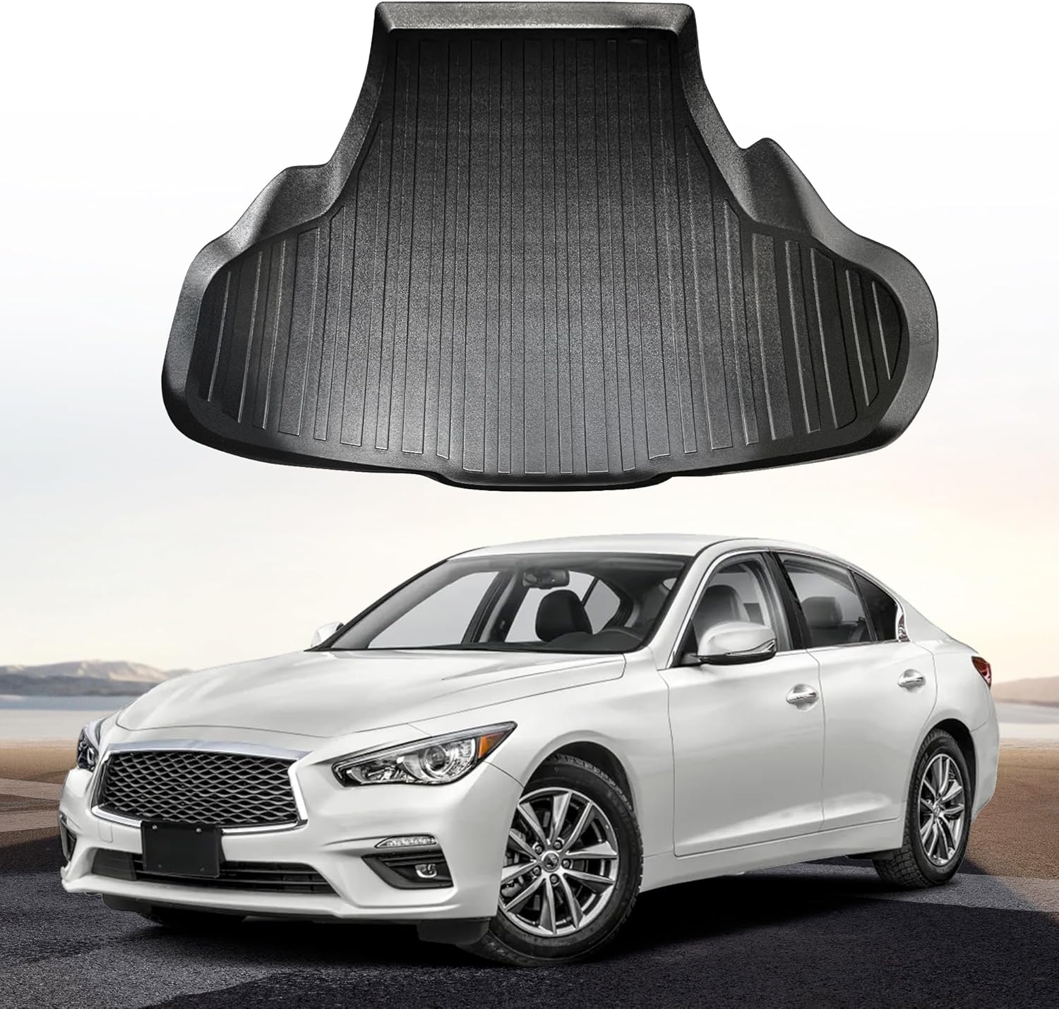 Premium Cargo Liner for Infiniti Q50 2.0t Only 2014-2025 - 100% Protection - Custom Fit Car Trunk Mat - Easy-to-Wash & All-Season Black Cargo Mat - 3D Shaped Laser Measured Trunk Liners