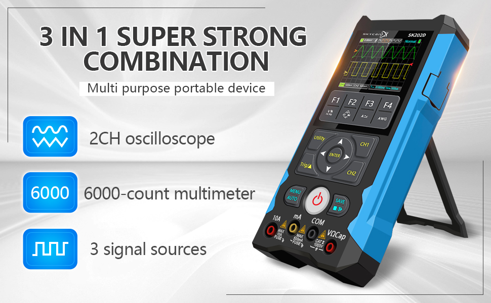 Image of Oscilloscope,SKYCENX SK202D Handheld Oscilloscope Multimeter,80MHz Bandwidth,200MS /s Sampling Rate,6000 Counts,Voltage,Current,Capacitor,Resistor,Diode Test