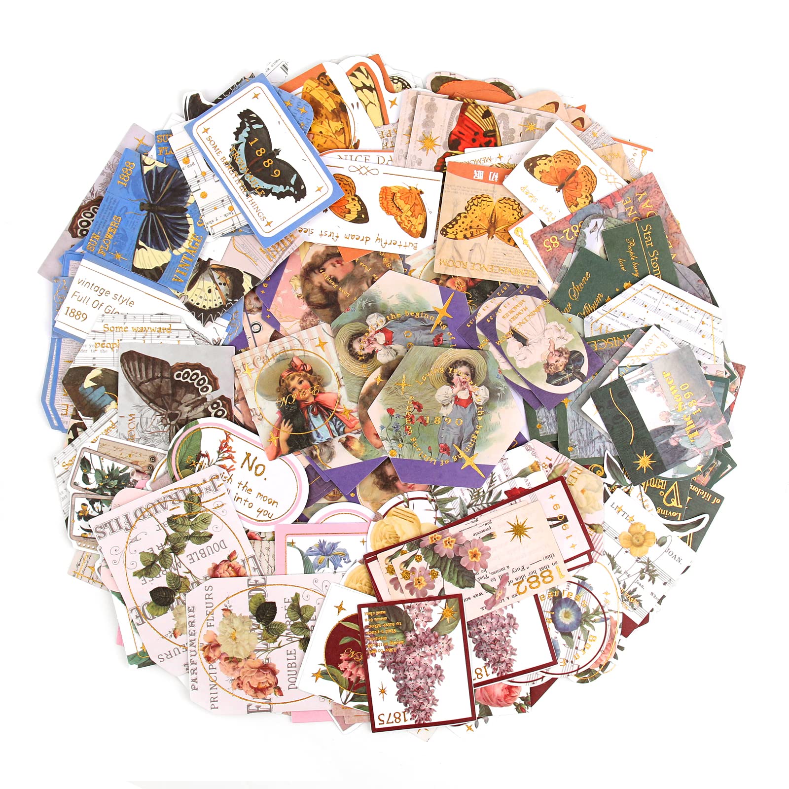 NOGAMOGA Pegatinas Scrapbooking Washi Stickers Set (240 piezas) - Vintage Surtido Colorido Decorativo Mariposas y Flores Pegatinas para Cuadernos, Diarios, Artes y Manualidades