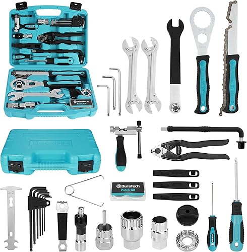DURATECH Kit de reparación de bicicletas de 40 piezas, kit completo de herramientas de bicicleta con estuche de almacenamiento, herramientas de