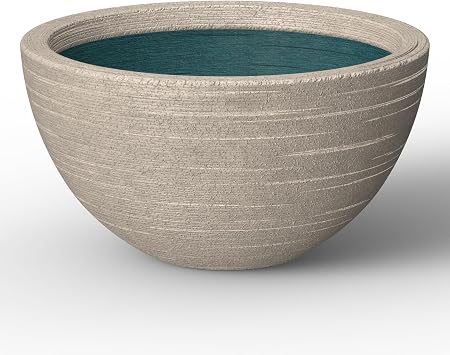 Kante 11.8 Inch Dia Concrete Planter, Round Bowl Design Garden Pot for Indoor Outdoor Plants, Modern Flower Pot with Drainage Hole, Weathered Concrete Finish with Painted Interior