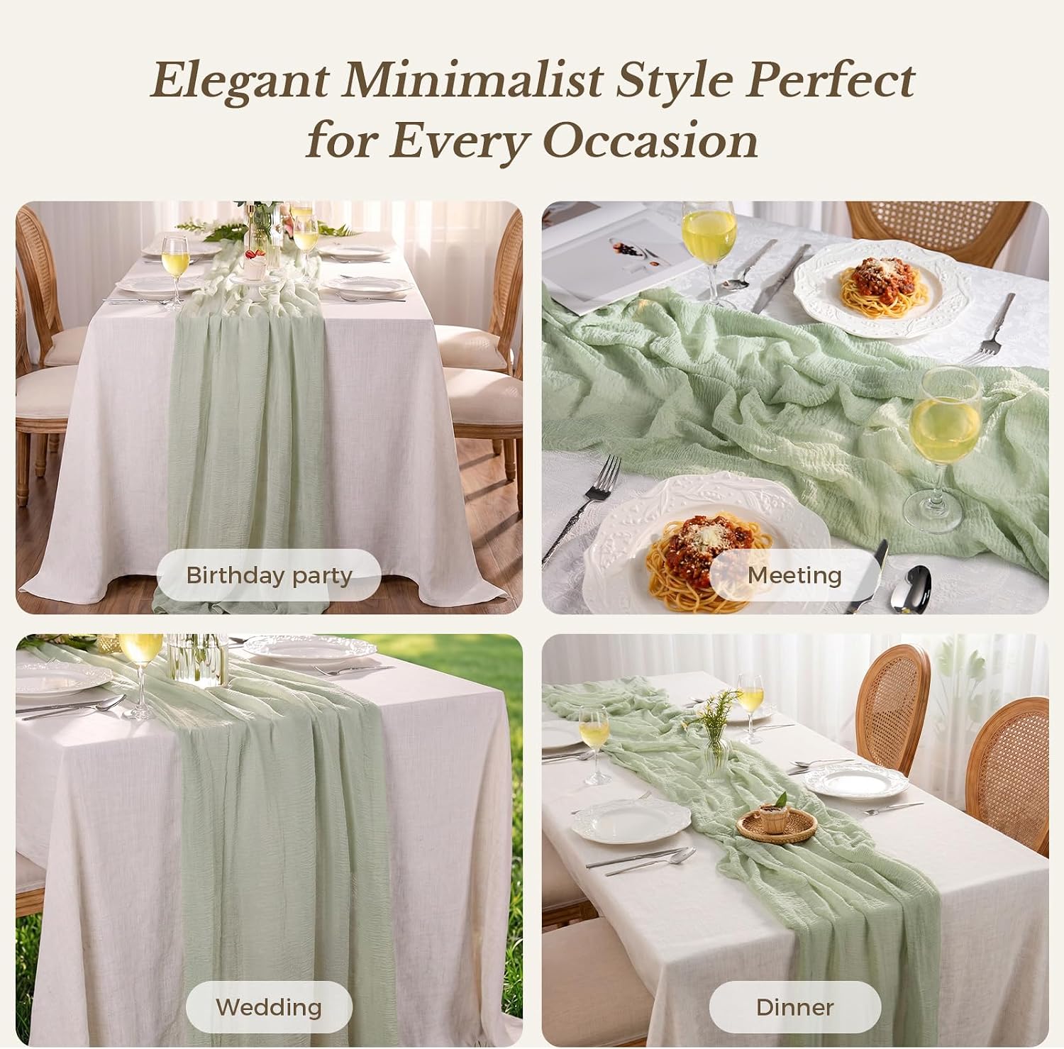 6 Pack Sage Green Cheesecloth Table Runner 35" x 120" Extra Wide | Semi Sheer Polyester Gauze Runner for Wedding Reception, Boho Rustic Table Decor, Tables, Chairs & Wedding Arches