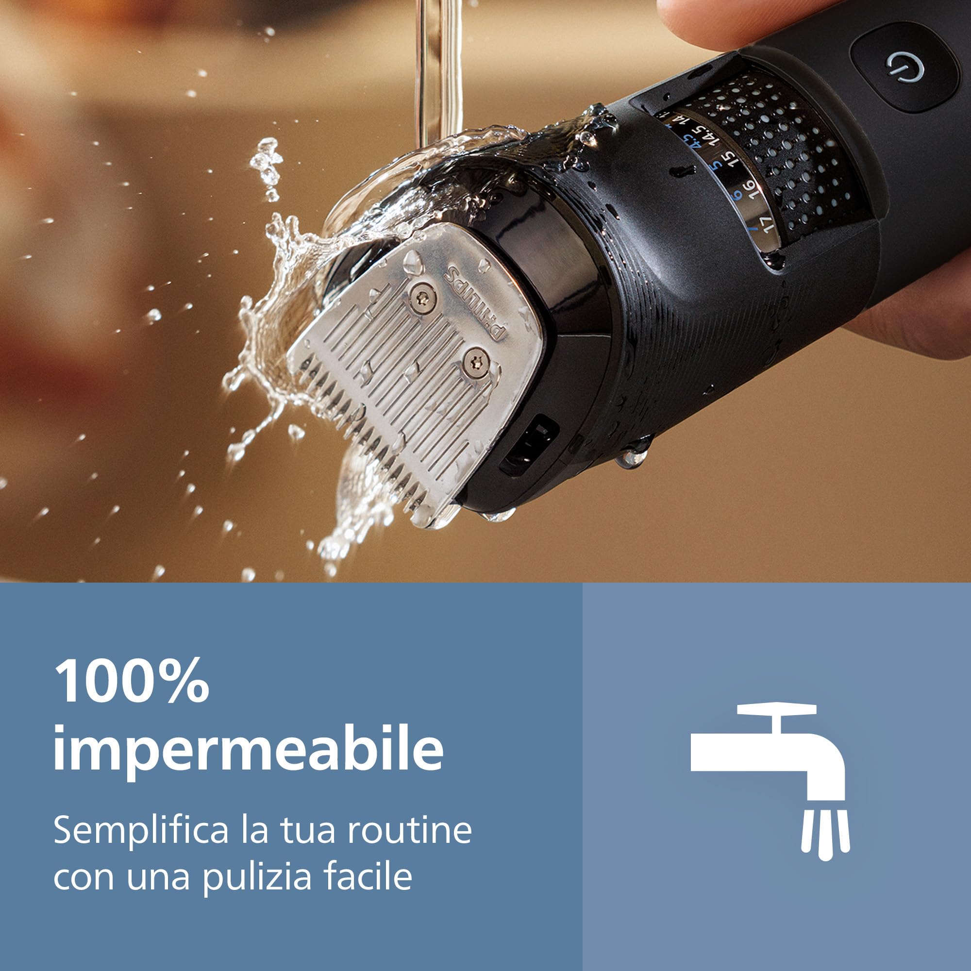 Regolabarba Philips serie 7000 - Lame in metallo autoaffilanti, 40 impostazioni di lunghezza, tecnologia BeardSense, raccoglitore per peli, 100% impermeabile, rifinitore ampio, modello BT7670/15