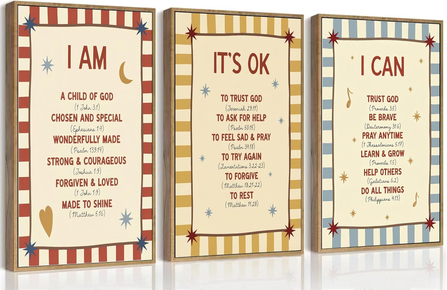 Wavkkey 3Pcs Christian Nursery Wall Art Kid Positive Affirmation Bible Verses Poster Paintings Pictures Wall Decor Canvas Prints Artwork for Baby Boy and Girl Room Bedroom Home Decoration Unframed