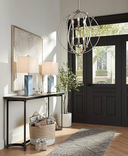 Miniatura 7 de Possini Euro Design Lámpara colgante esférica de níquel cepillado de 24 pulgadas de ancho, marco abierto moderno, 6 lámparas, comedor, casa,