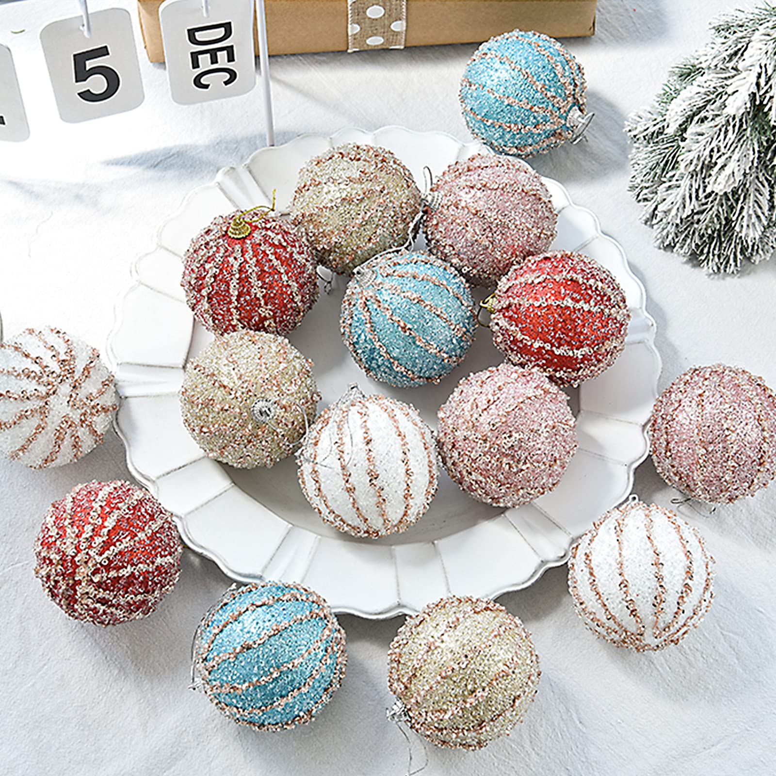 Weddi Weihnachtskugeln, Dekorationszubehör, 10 Stück Weihnachtskugel-Ornamente, 3,15 Zoll Glitzer-Pailletten-Schaumstoffkugel, bruchsichere Weihnachtsdekoration, Baum-Hängekugeln for Weihnachtsbäume (