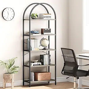 CABIHOME Bookshelf Tall Bookcase Arched Standing Bookshelves Modern Display Racks 5 Tier Storage Rack Shelf Large Wood Book Shelf for Bedroom, Living Room, Home Office