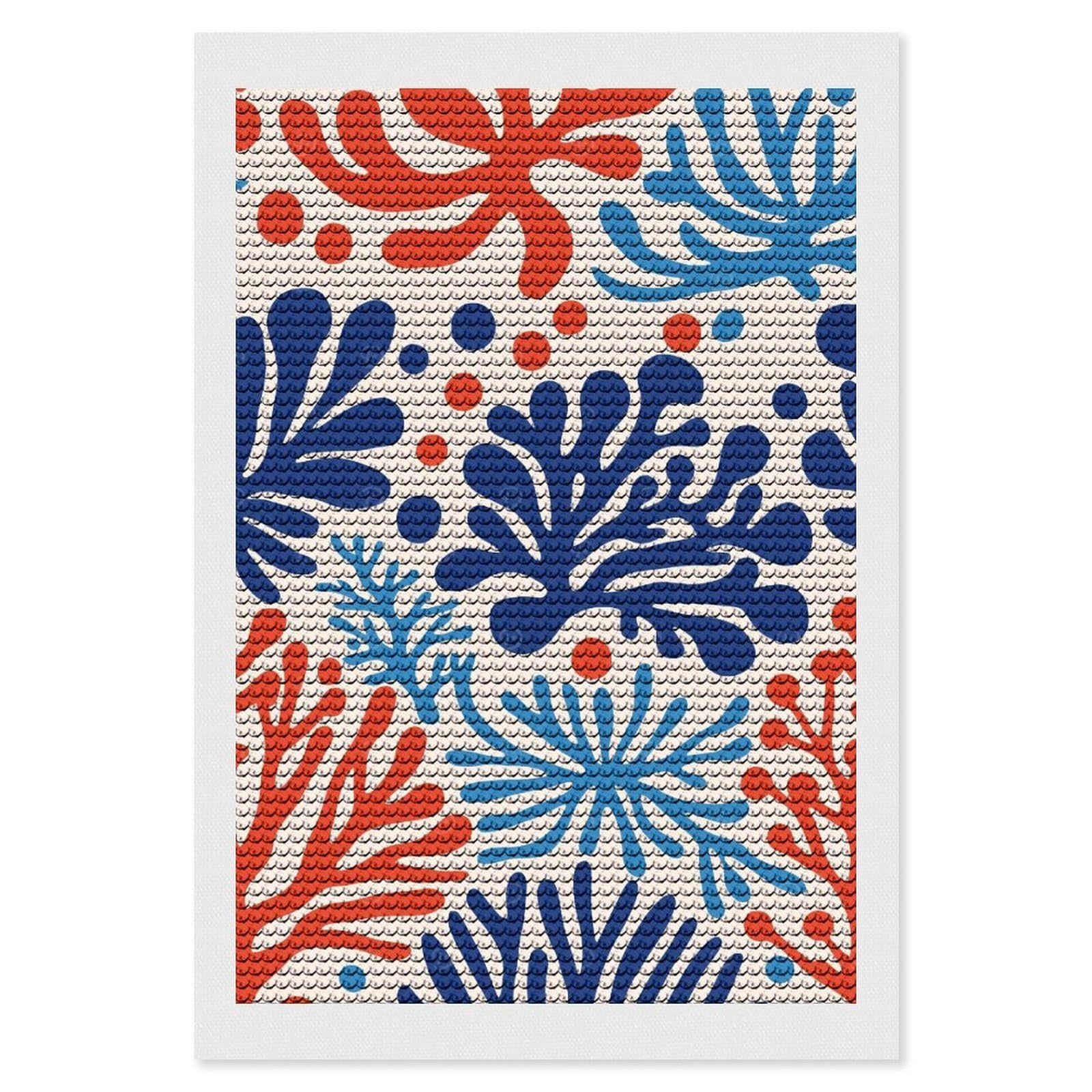 Junmoney Blue Red Coral Reef DIY Diamond Art Canvas Kit 8"x12", Simple to Start, Fun Craft Experience, Modern Decor, Gift Idea, Adhesive Canvas