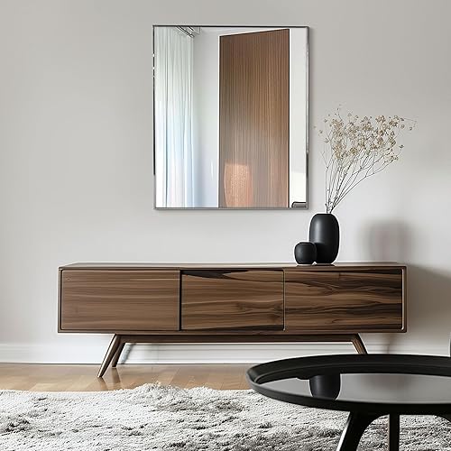 Head West Espejo moderno Spectrum  Marco de acero inoxidable con acabado de níquel cepillado, forma rectangular, montaje horizontal y vertical,