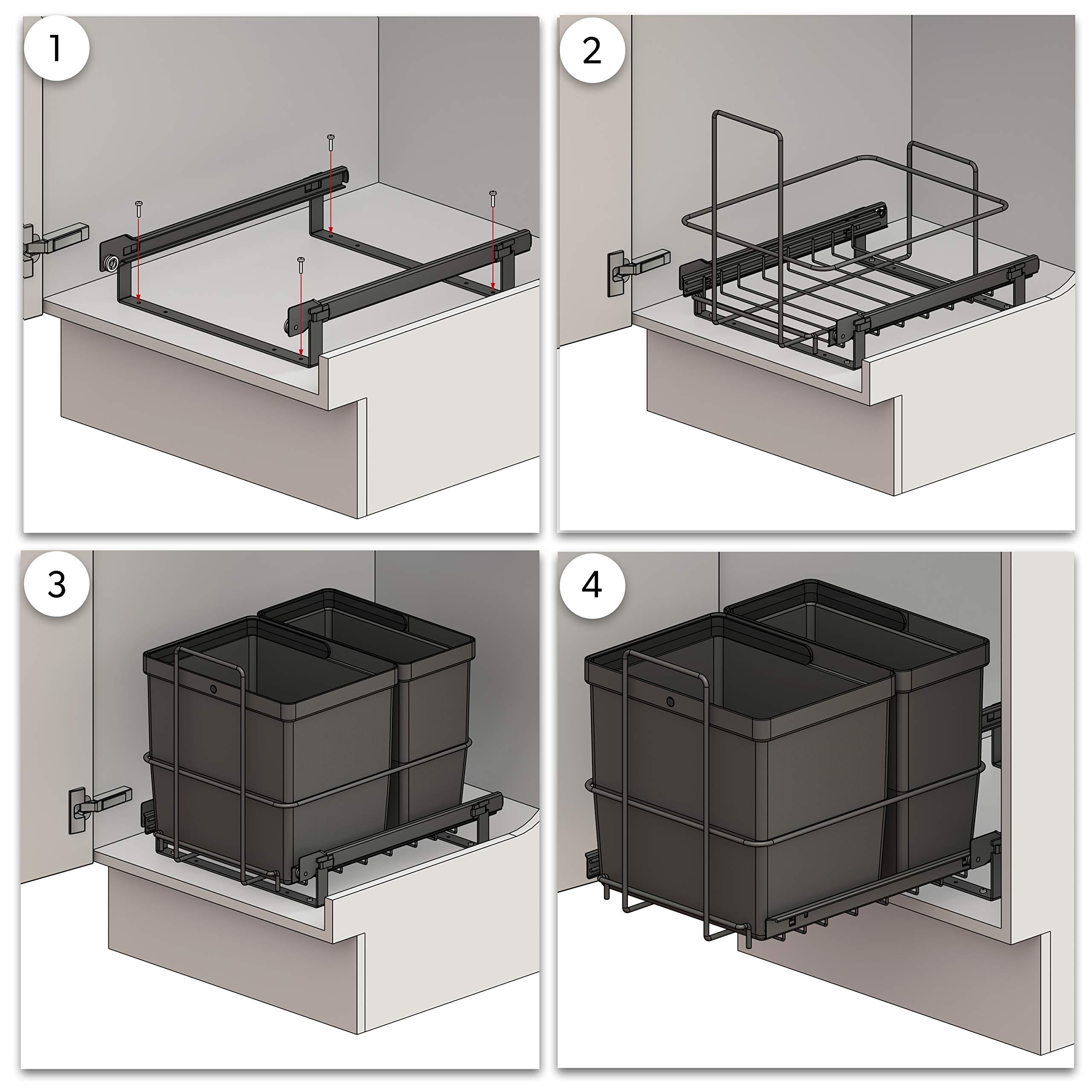 LM 64/2 kosz na śmieci do zabudowy, wysuwany, z 2 koszami na śmieci (1 x 11 l, 1 x 16 l), kolor antracytowy, 32,8 x 43,3 x 35,4 cm – system segregacji śmieci do kuchni, szafka pod umywalkę