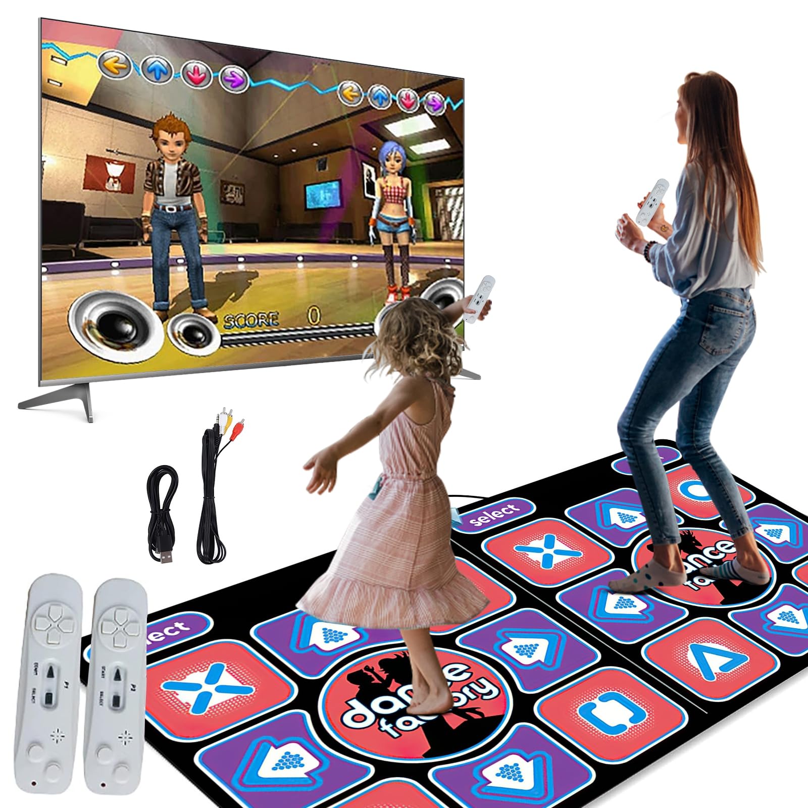 UOEONR Alfombra de baile para adultos y niños, doble alfombra de baile musical electrónica con control inalámbrico con cable AV, juego de pasos de baile inalámbrico antideslizante para TV (A)