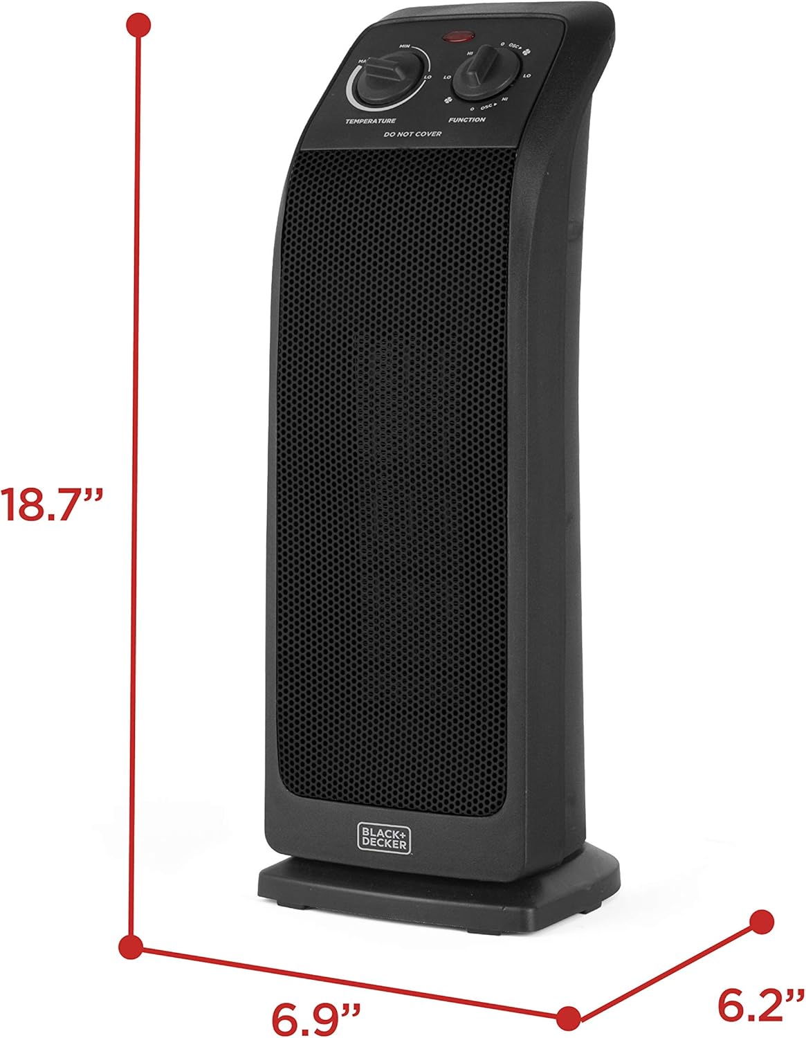 BLACK+DECKER Oscillating Ceramic Tower Heater, 1500W Space Heater and Fan Combo with Adjustable Thermostat, 3 Settings, For Home and Office, BHTC571 Black