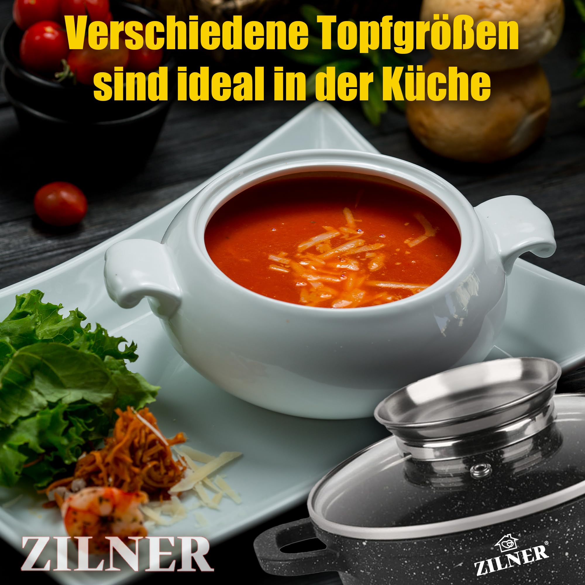 Zestaw garnków indukcyjnych – zestaw garnków ze szklaną pokrywką – garnki do wszystkich rodzajów kuchenek – powłoka zapobiegająca przywieraniu – ZILNER® (3, czarny)