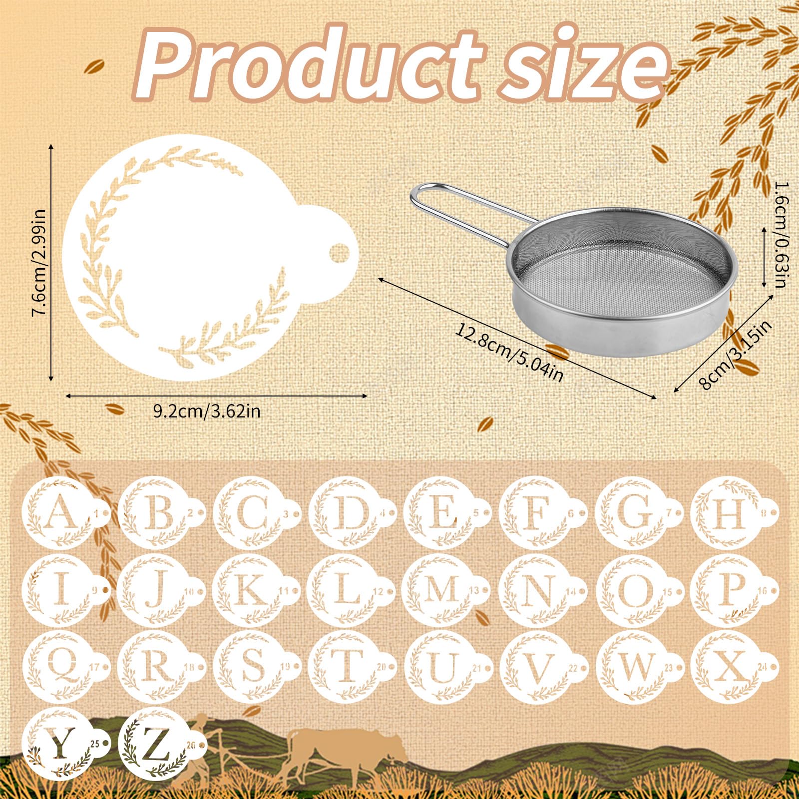 27pcs Letter Stencil for Cakes with Flour Sifter, Cookie Decorating Template Reusable Alphabet Stencils Sourdough Bread Baking Tools Gifts for Sourdough Bakers