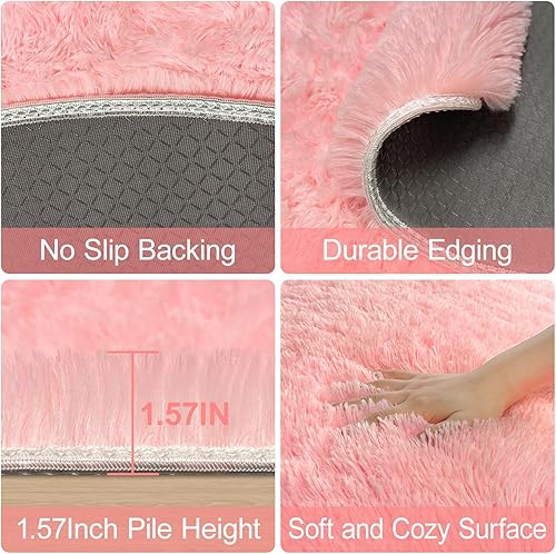 Miniatura 6 de Alfombras redondas rosas para dormitorio, 2 pies, pequeñas alfombras circulares para sala de estar, alfombra mullida y suave para adolescentes,