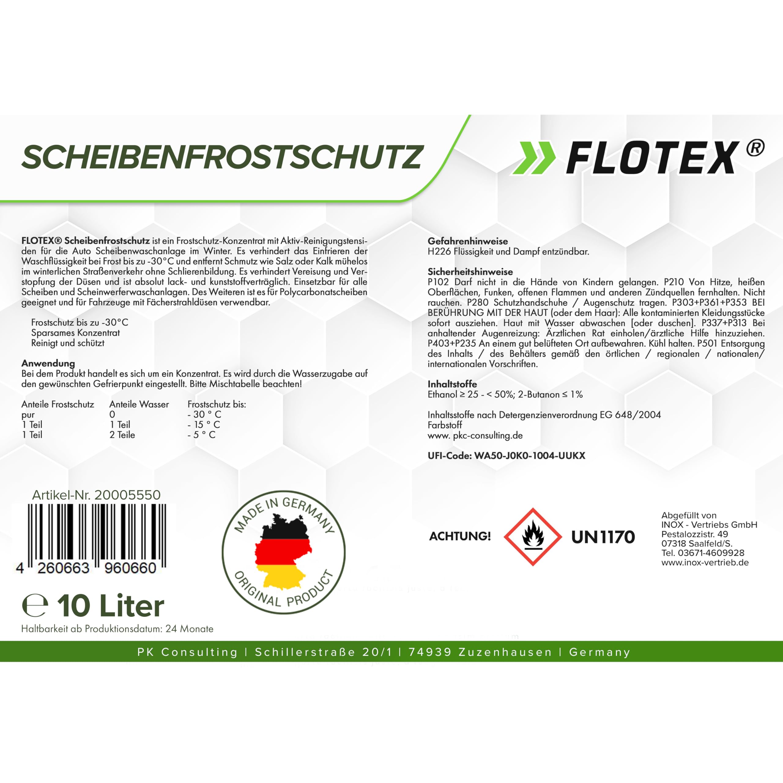 Scheibenfrostschutz Konzentrat 2 x 10L – Hocheffektiver Scheibenwasser Frostschutz bis -30°C – Absolut rein & schlierenfrei - Sofort mischbereit – Angenehmer Citrusduft