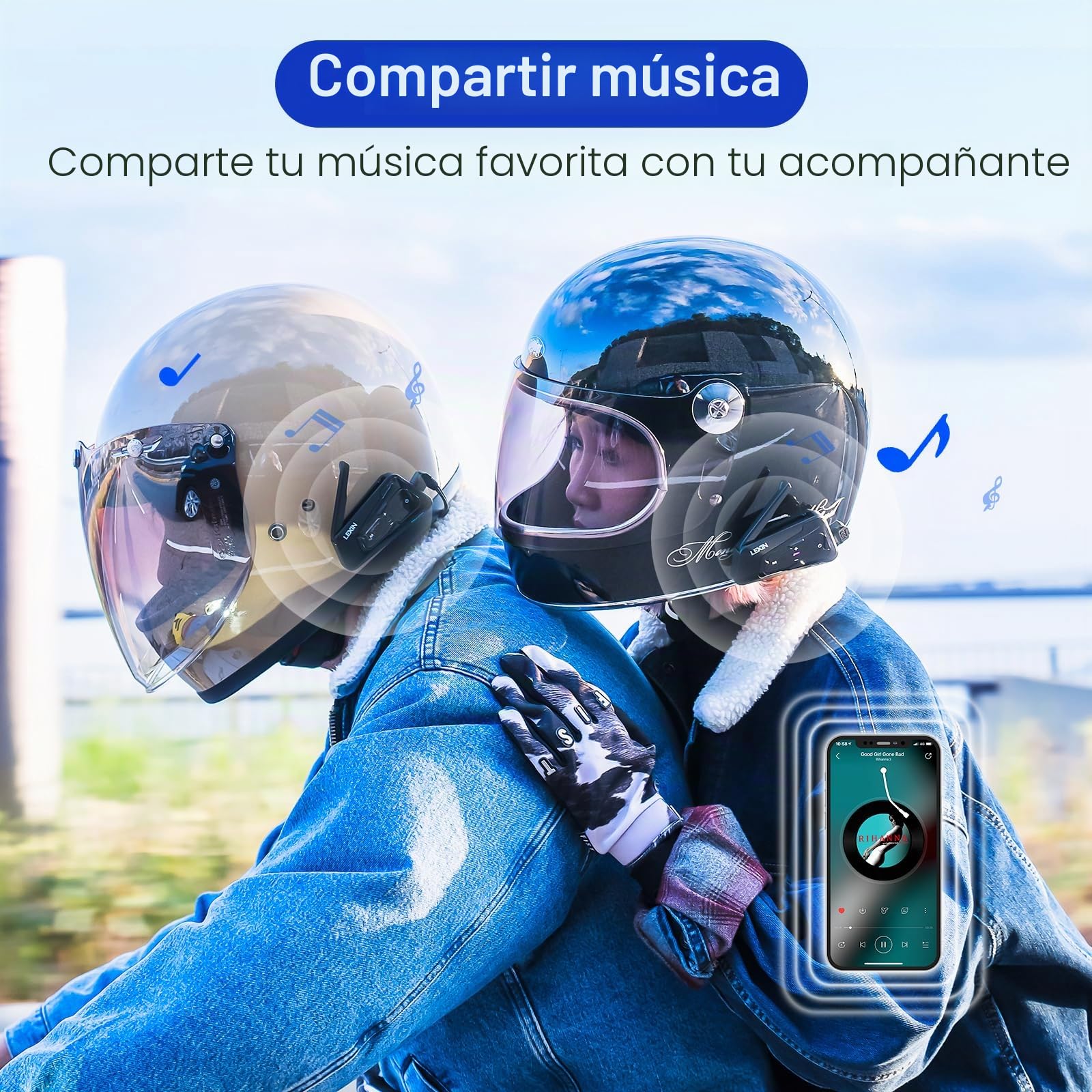 LEXIN MeshCom Interfono Moto MESH 3.0 – Bluetooth 5.0 Interfono Moto con Compartir Música, Multitarea Audio, Impermeable, Mesh Sistema de Comunicación, Doble Paquete