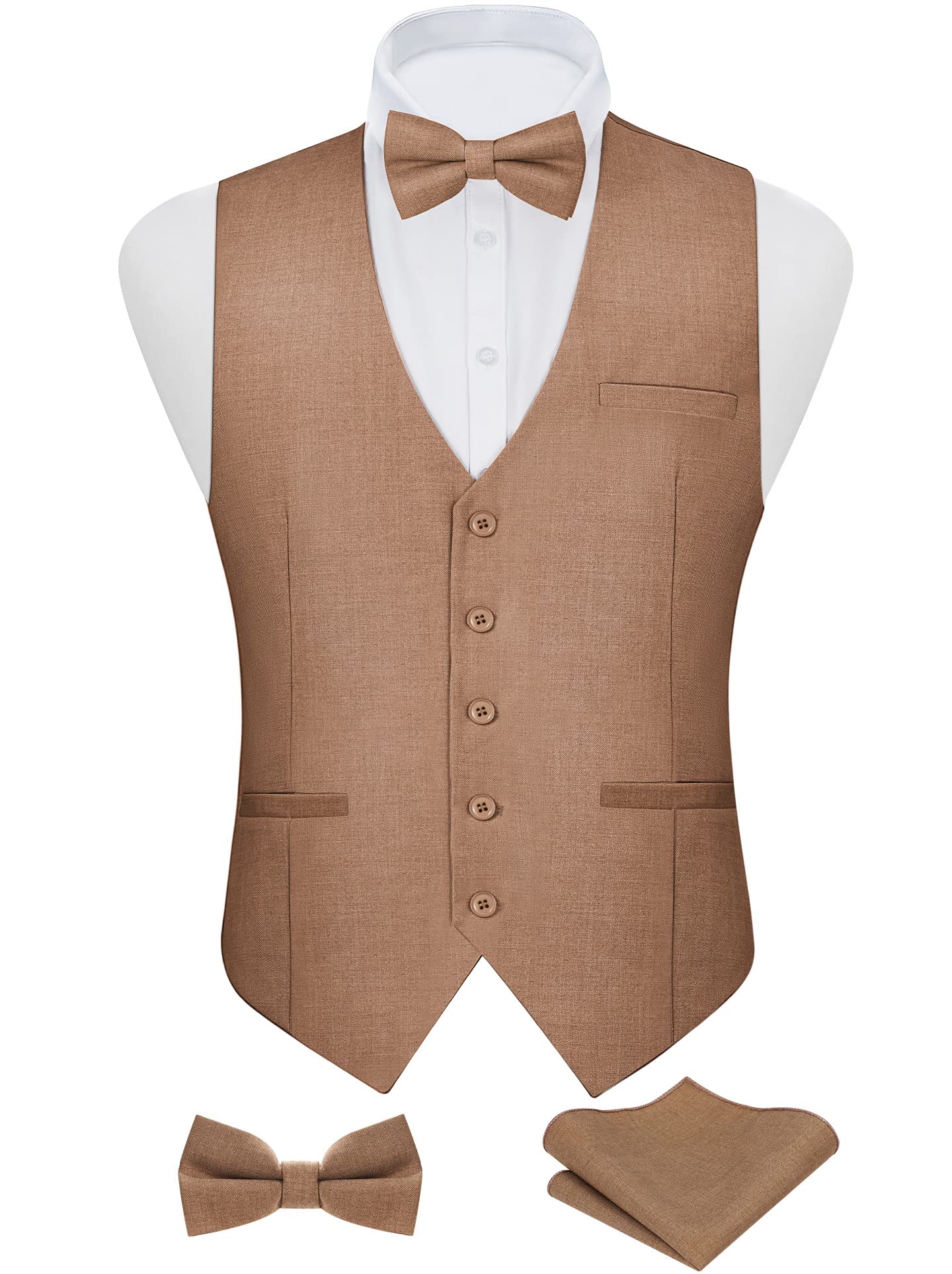 Suit Vest for Men Formal, Business Tuxedo Vest Bow Tie Pocket Square Set, Mens Dress Vest for Wedding(XS-4XL)