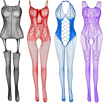 Womens Lace Stockings Lingerie Floral Fishnet Bodysuits Lingerie Nightwear for Romantic Date Wearing