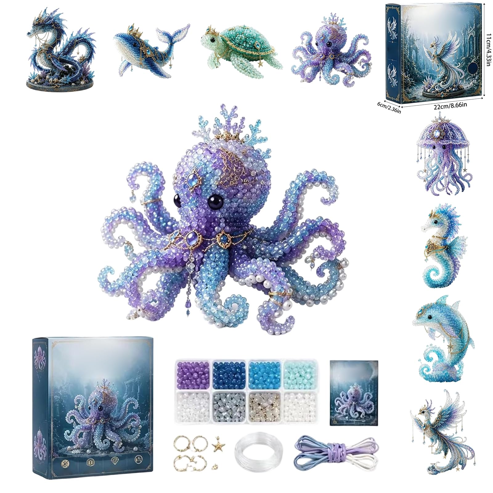 Mythical Ocean Series 3D Beaded Animal Kit for Adults, 3D Beaded Animal Making Kit with Instructions for Beginners，Elegant and Exquisite DIY Decoration Suitable for Manual Enthusiasts (4#Octopus)