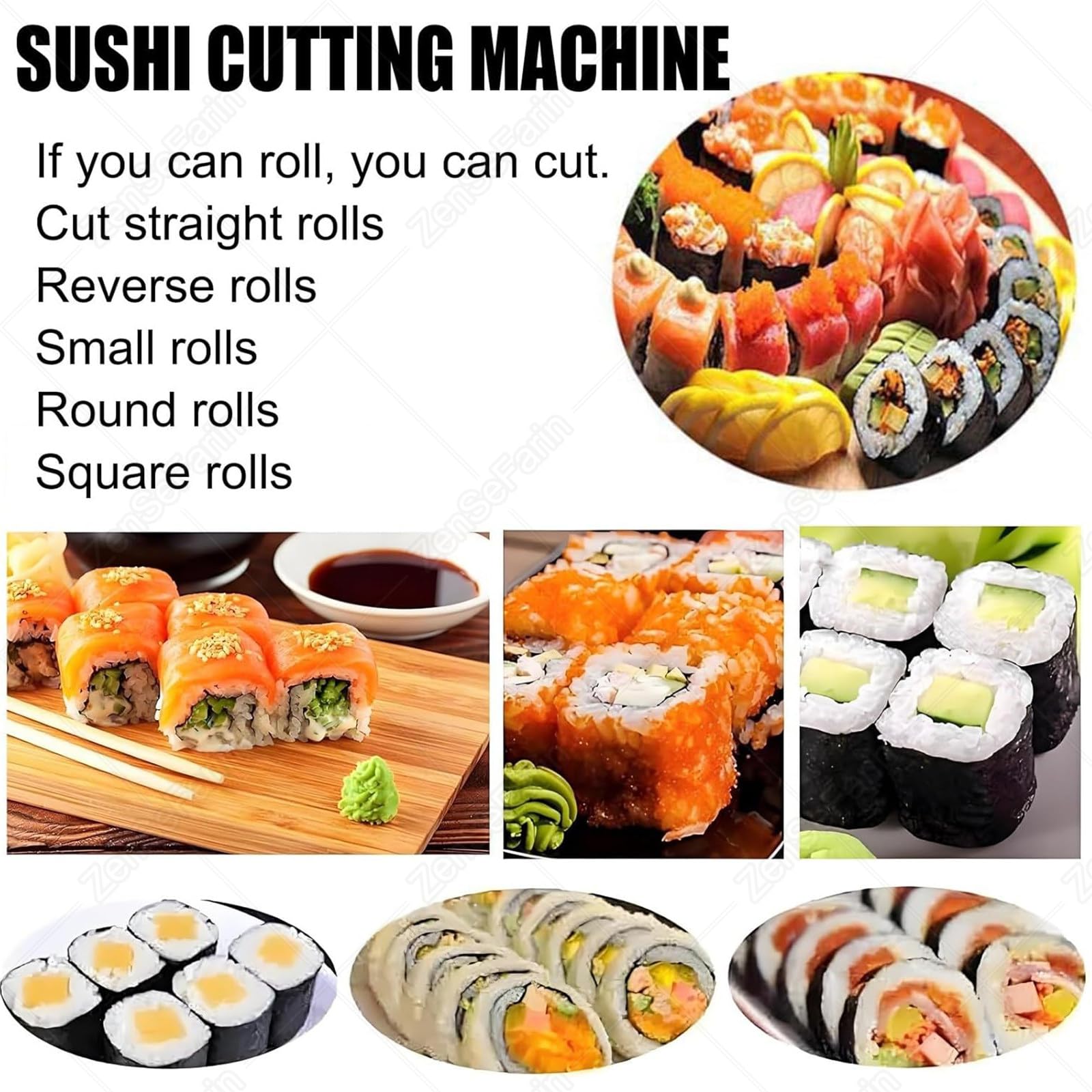 Kommerzieller automatischer Sushi Rollschneider,Multi-Shape Elektrischer Sushi-Maker für präzises 8/10/12-teiliges Schneiden,Edelstahl-Küchenausstattung für Restaurant,Küche Snackbar