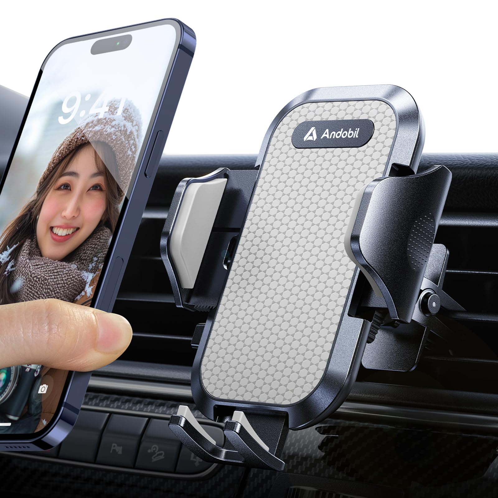 Andobil スマホホルダー 車 エアコン吹き出し口 車 スマホスタンド 取付簡単 車載ホルダー 片手操作 手帳型ケース対応 携帯ホルダー 360度調整 スマホ ホルダー 車載 エアコン 日本語説明書付き