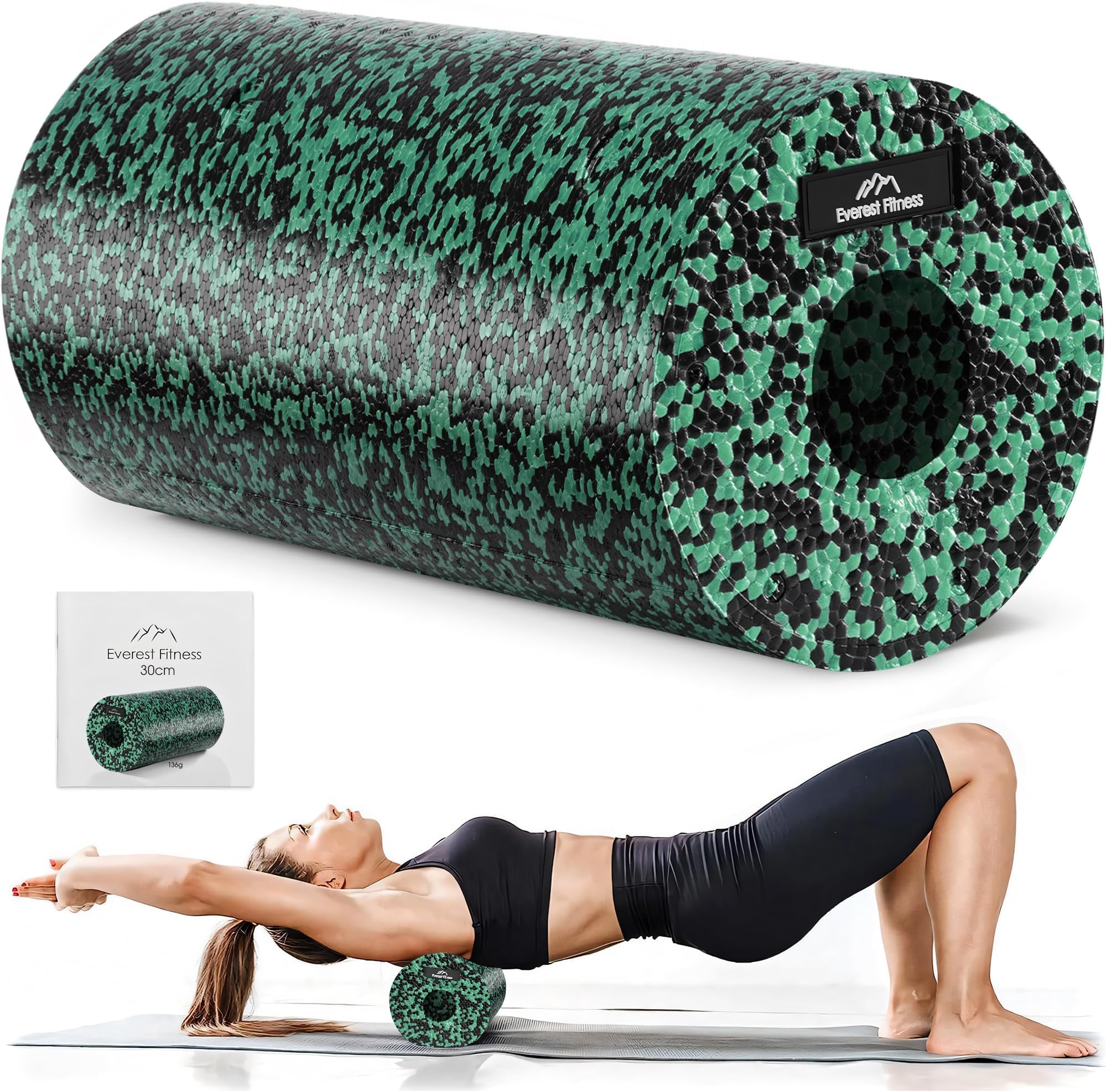 Foam Roller - Medium Density Level - Foam Rollers for Back Pain or Muscle Massage - Deep Tissue Massage - Black/Green