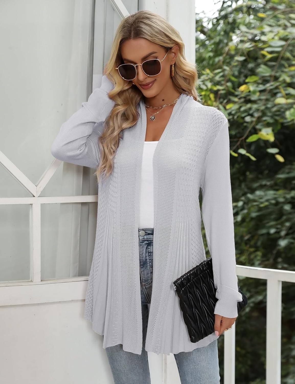 iClosam Women Open Front Cardigans Casual Long Sleeve Lightweight Knit Cardigan Sweater - Image 5