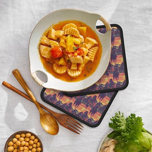 Miniatura 5 de Pot Holders for Kitchen - Cyber Retro Western Cowboy Print Heat Resistant Silicone Pot Holders, Non Slip Oven Hot Pads, Potholders for Kitchen Decor