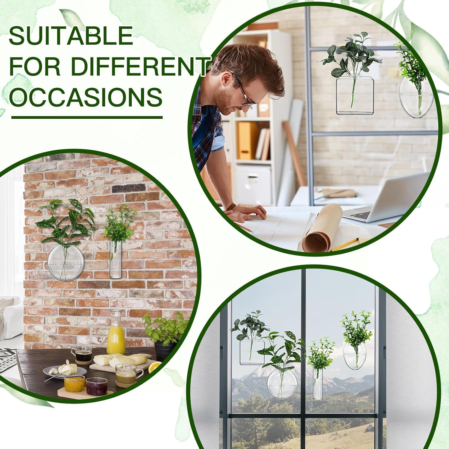 Baderke 4 Pcs Wall Hanging Planter Wall Window Propagation Station Hanging Planter Glass Terrarium Container Plant Propagation Station Vase for Garden Office Decor(Geometric)