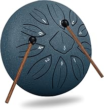 Steel Tongue Drum Slit Drum 11 Sounds 6 Inches Percussion Instrument Metal Drum for Yoga/Meditation/Healing/Prayer/Ritual/Fatigue Therapy with Sheet Music and Storage Bag (Navy Blue)