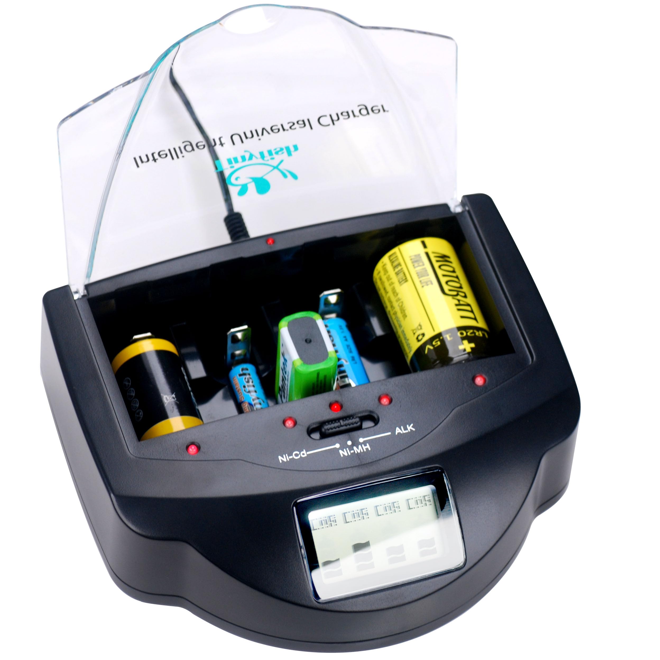 Alkaline Battery Charger|NiCd Discharge|NiCd Charger|NiMh Charger|Universal Battery Charger| Universal Fast Chargers for Size AA, AAA, C, D, 9V Batteries Tinyfish PPU9600 Black (No Cells)