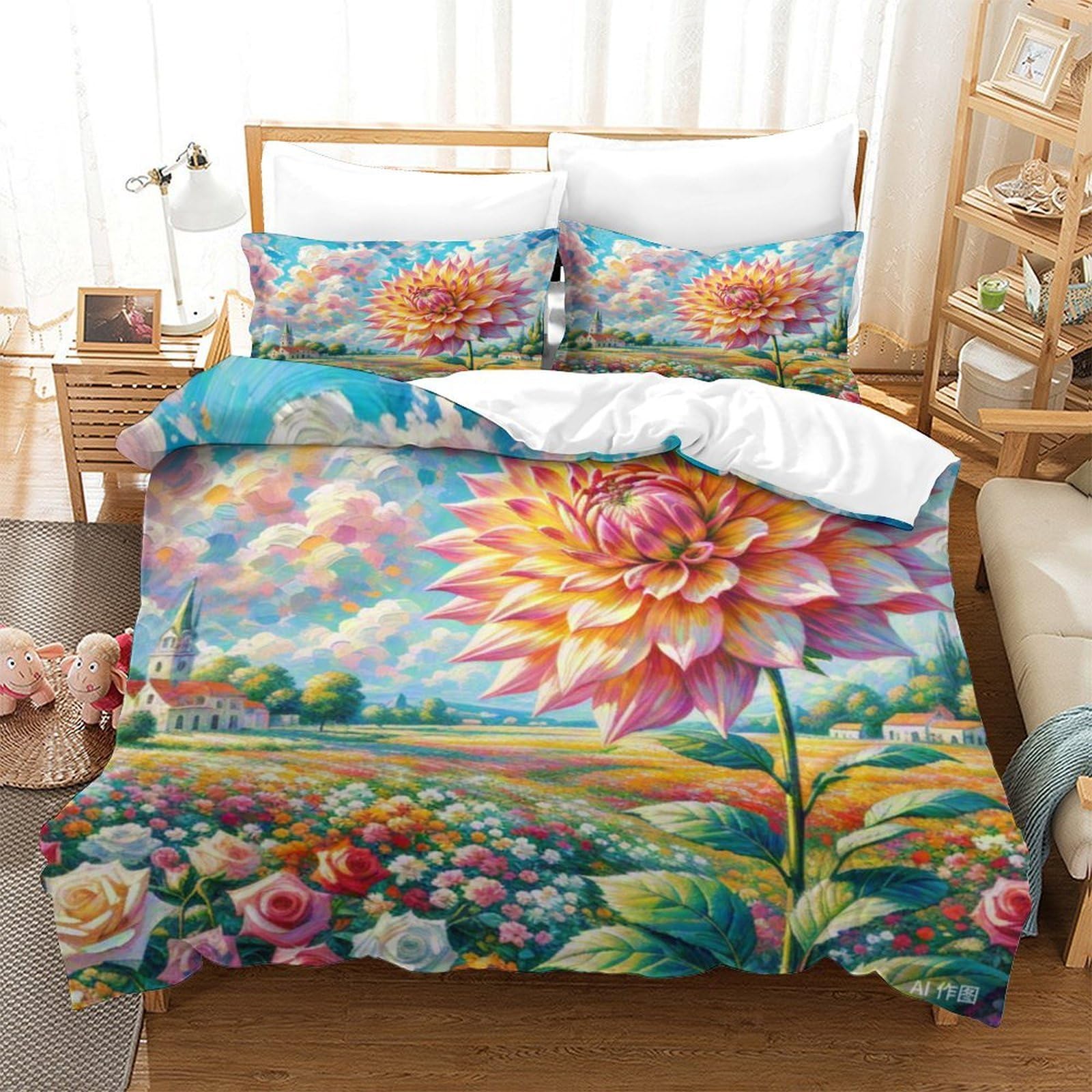 Housse de couette 260x220cm ultra douce avec zip invisible Dahlie