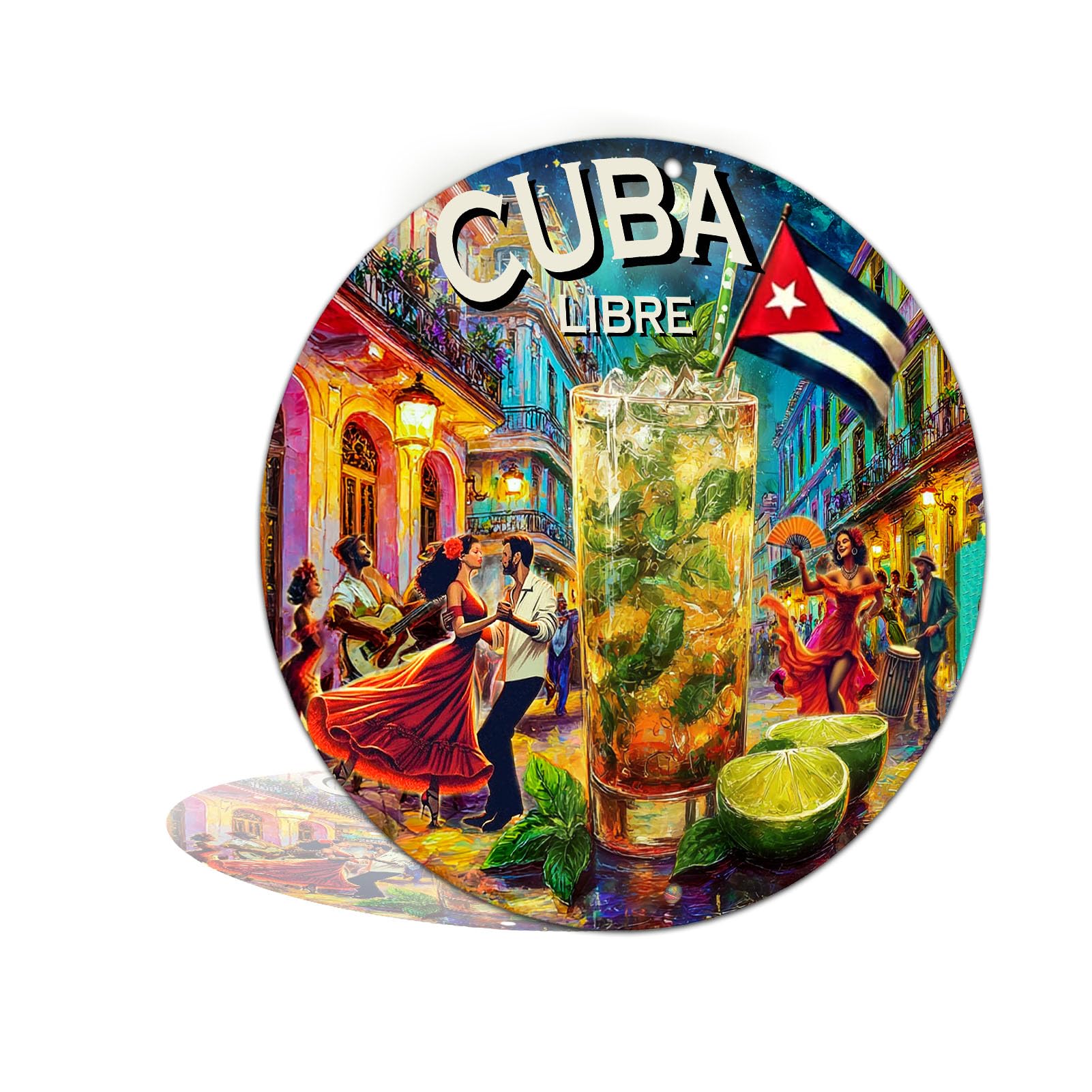 Vintage Cuba Libre Tin Sign Metal Wall Art for Home Pub Bedroom Bathroom Bar Cafe Man Cave Decor 8x8 Inch Round (25145)