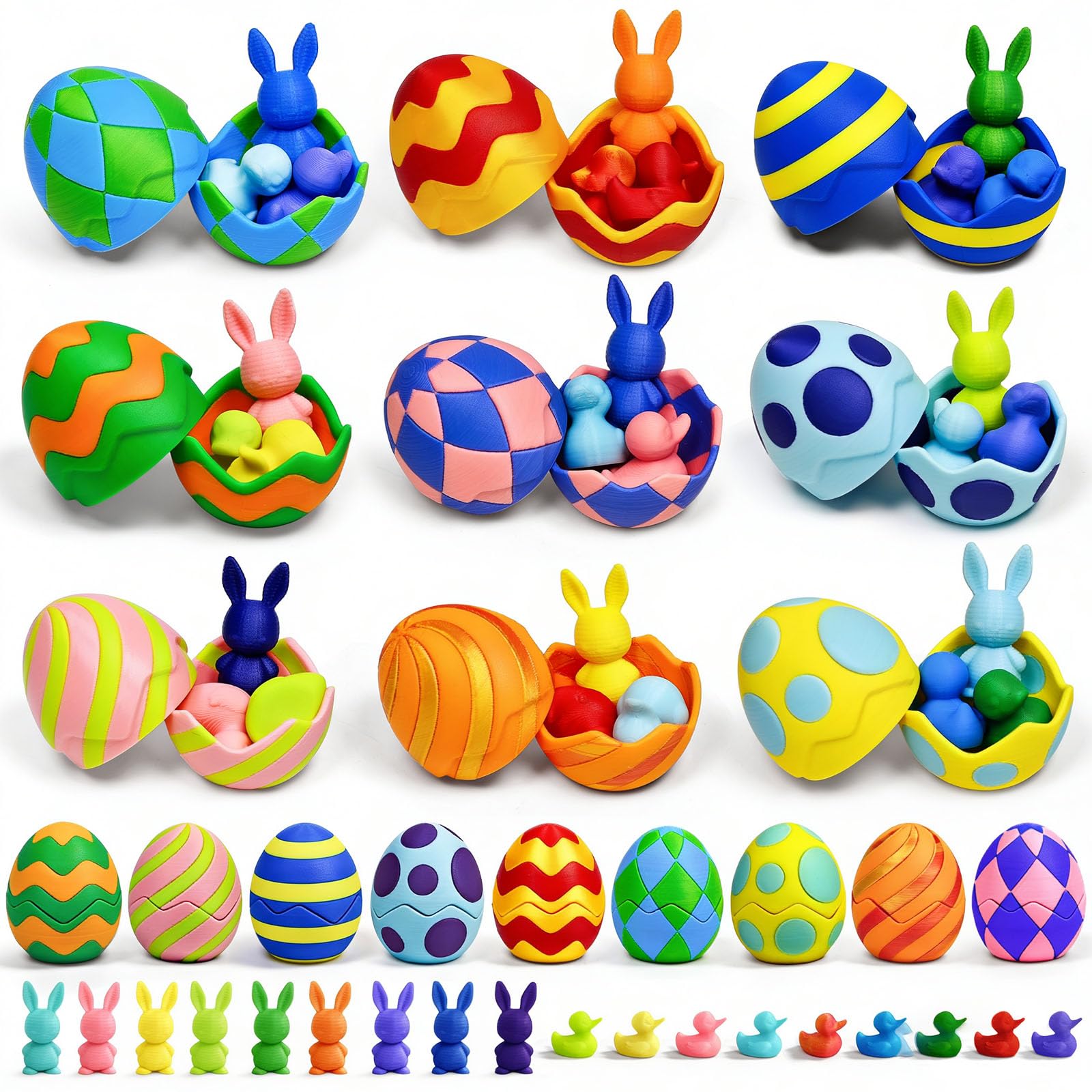 Lot d'œufs surprise avec jouets d'impression 3D lumineux pour cadeau de Pâques