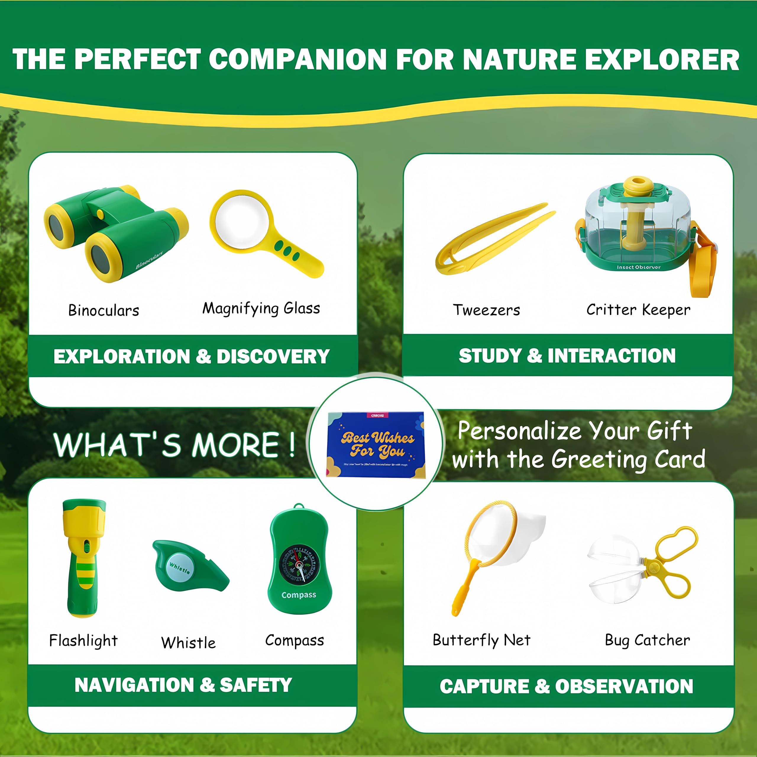 CR8OAS Kids Explorer Kit - 10 Pcs Outdoor Toys with Bug Catcher for Kids, Binoculars & More, STEM Educational Toy for Boys & Girls, Ideal Gift for Nature Exploration, Hiking, Camping, Adventure - Image 2