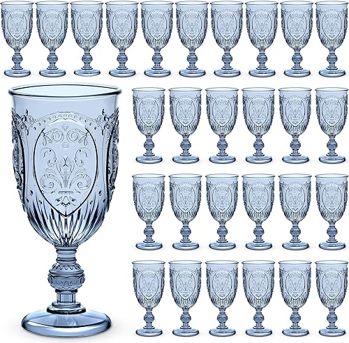 48 copas de plástico vintage de 7.5 onzas, copas de vino de plástico retro en relieve, copas de agua para bar de vino, jugo, baby shower, boda,